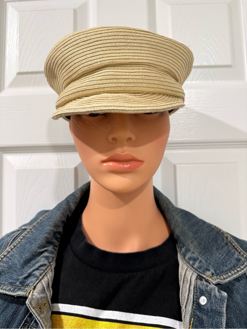 Women's Cream Straw Paper Boy Cap - Casual Neutral Hat
